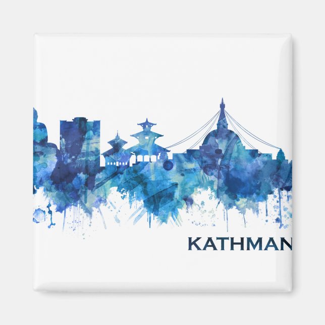 Kathmandu Nepal Skyline Blue Magnet (Front)