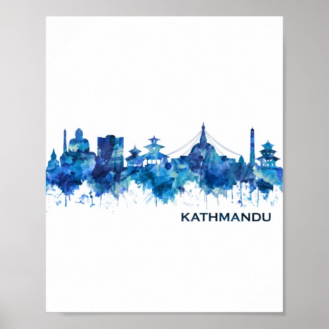 Kathmandu Nepal Skyline Blue Poster (Front)