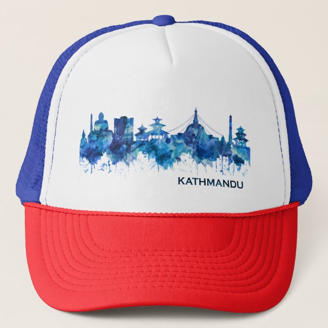 Kathmandu Nepal Skyline Blue Trucker Hat (Front)