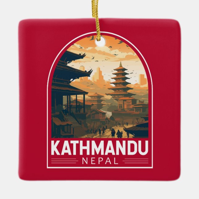 Kathmandu Nepal Travel Art Vintage Ceramic Ornament (Front)