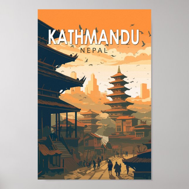 Kathmandu Nepal Travel Art Vintage Poster (Front)