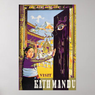 Kathmandu Travel Poster Vintage Nepal Himalayas