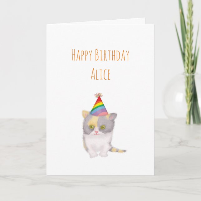 Katie kitten personalised birthday card (Front)