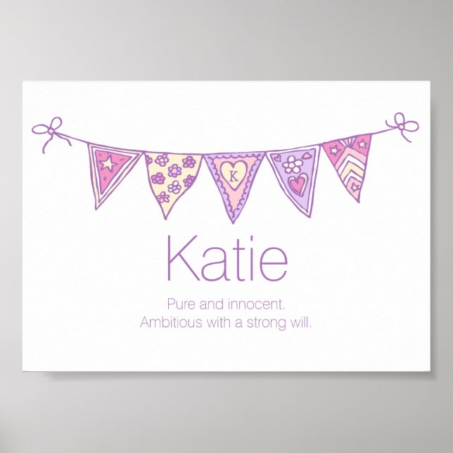 Katie name meaning purple pink drawn bunting poster (Front)