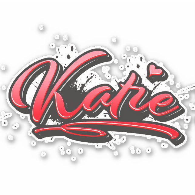 Katie red Heart Graffiti Sticker (Front)