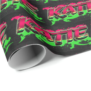Katie Vorname Name Graffiti red green Wrapping Paper