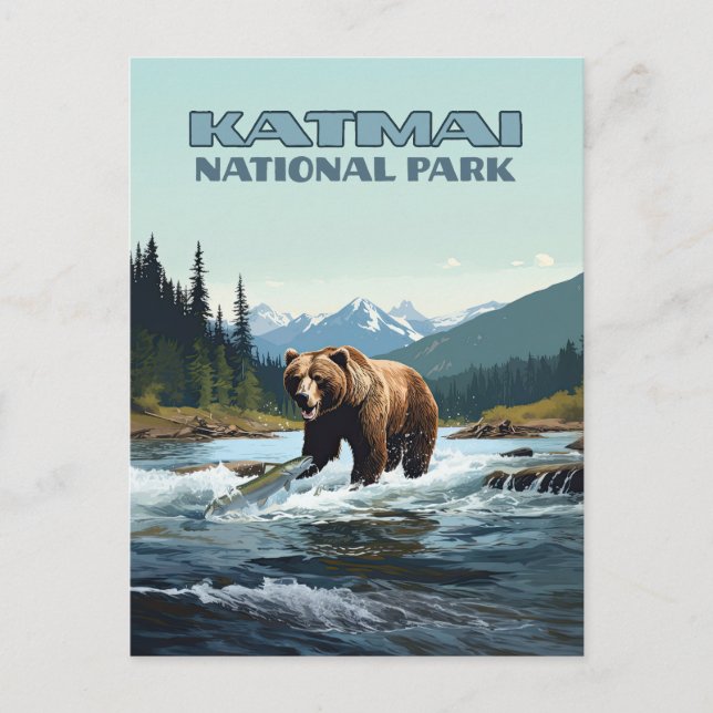 Katmai National Park Alaska Bear Brooks River Postcard (Front)