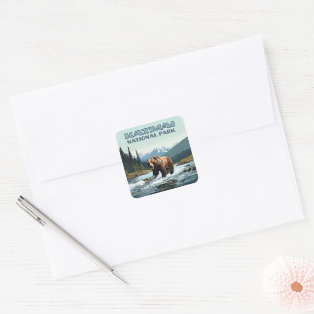 Katmai National Park Alaska Bear Brooks River Square Sticker (Envelope)