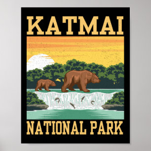 Katmai National Park Alaska Bear Hiking Outdoor Poster