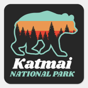 Katmai National Park Alaska Bear Retro Gift Square Sticker