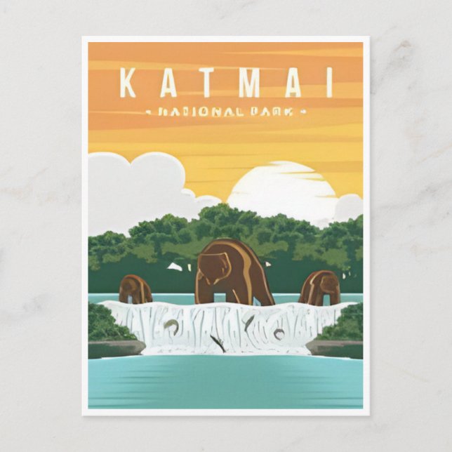 Katmai National Park Alaska Vintage grizzly bears Postcard (Front)