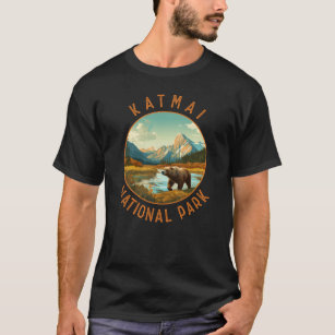 Katmai National Park Bear Retro Distressed Circle T-Shirt