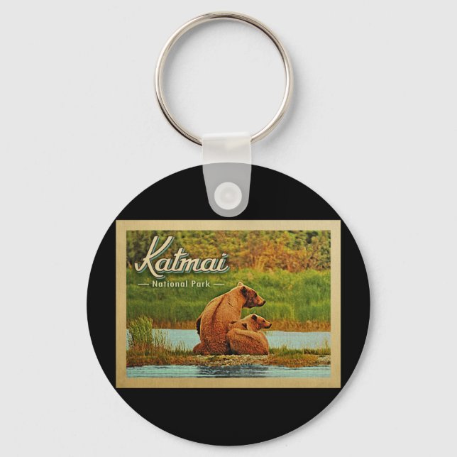 Katmai National Park Bears Vintage Key Ring (Front)