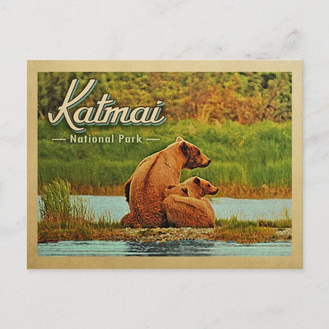 Katmai National Park Bears Vintage Postcard (Front)