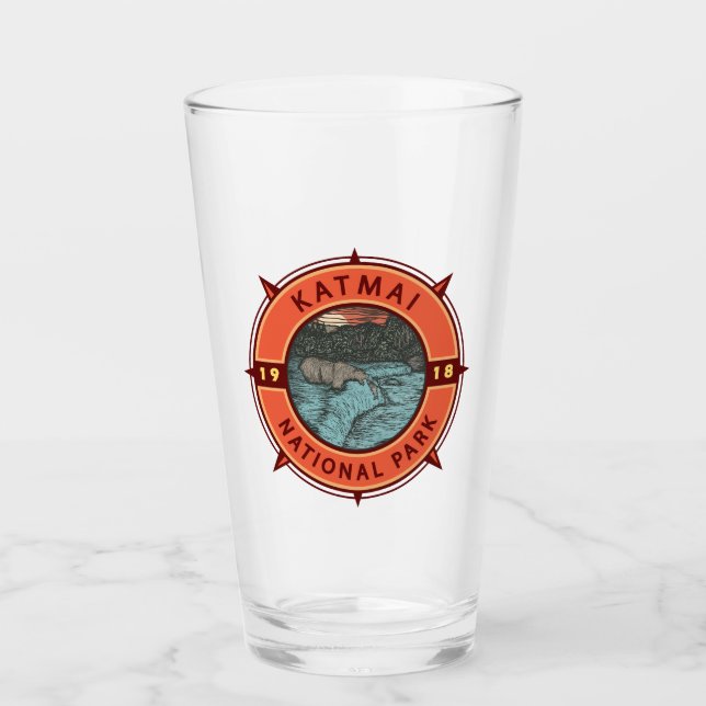 Katmai National Park Grizzly Bear Retro Compass Glass (Front)
