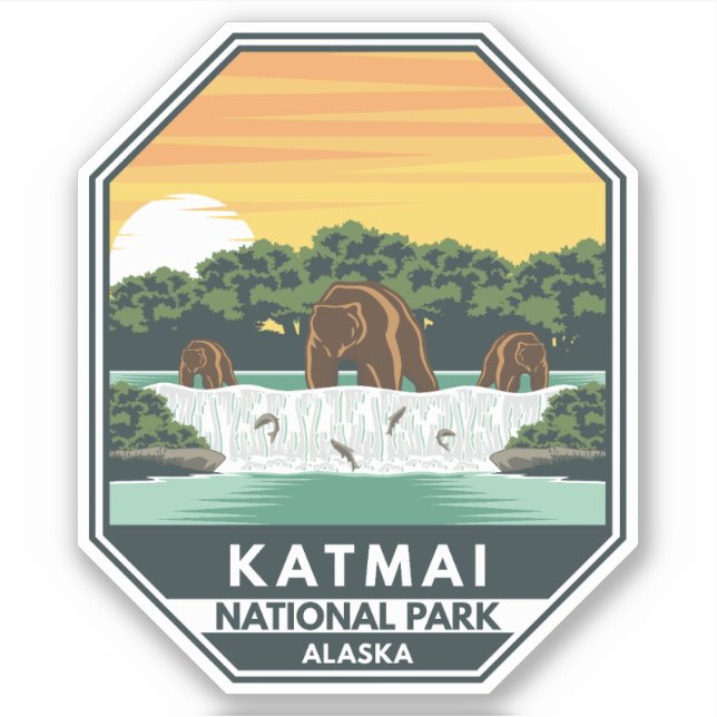 Katmai National Park Grizzly Bears Retro Emblem (Front)