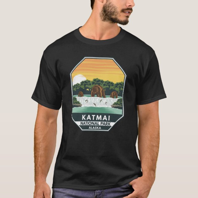 Katmai National Park Grizzly Bears Retro Emblem T-Shirt (Front)