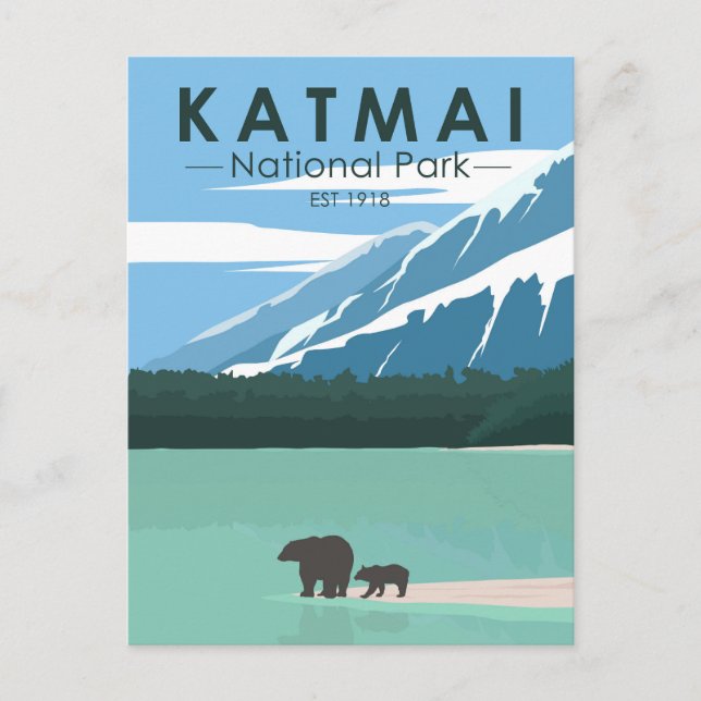 Katmai National Park Grizzly Bears Vintage Postcard (Front)