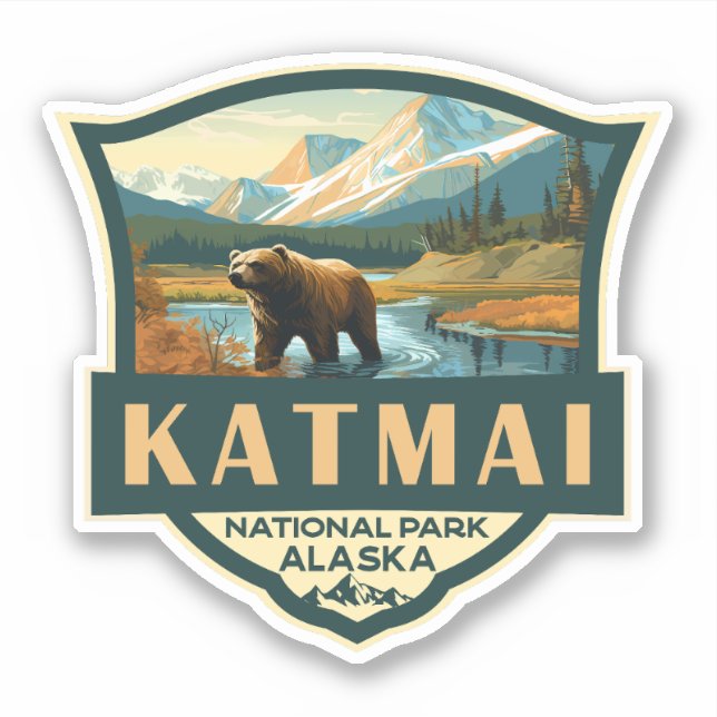 Katmai National Park Illustration Retro Badge (Front)