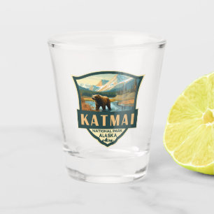 Katmai National Park Illustration Retro Badge Shot Glass