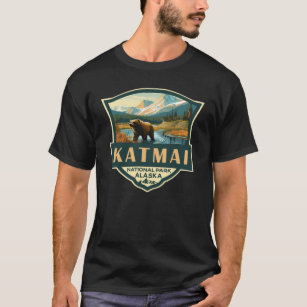 Katmai National Park Illustration Retro Badge T-Shirt