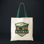 Katmai National Park Illustration Retro Badge Tote Bag<br><div class="desc">Katmai vector artwork design. The Valley of Ten Thousand Smokes is an area of lava flows and ash formed by a massive volcanic eruption</div>