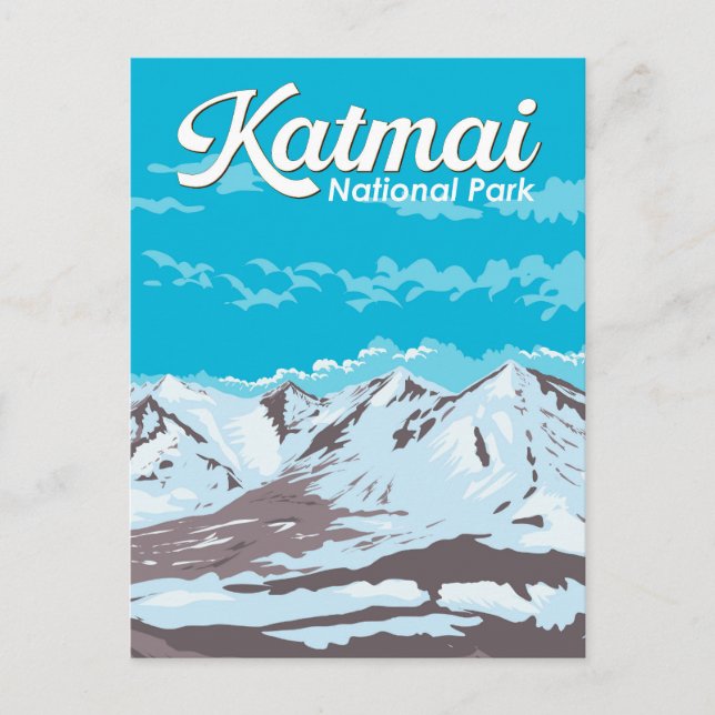 Katmai National Park Illustration Travel Art Retro Postcard (Front)
