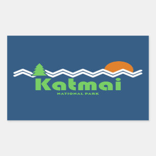 Katmai National Park Retro Rectangular Sticker