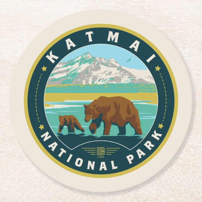Katmai National Park Round Paper Coaster (Front)