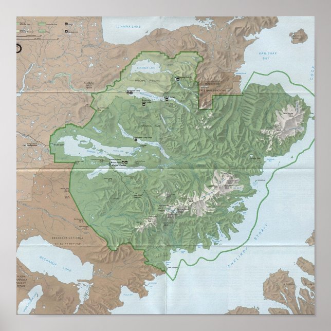 Katmai National Preserve Map Poster (Front)