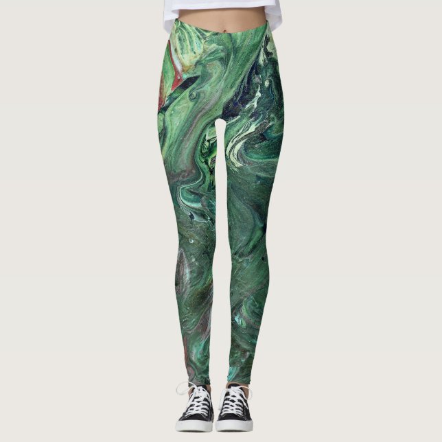 Katmandu 3 Mesmerising Green Abstract Leggings (Front)