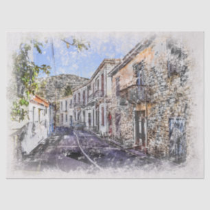 Kato Drys Village Cyprus Watercolor Tissue Paper