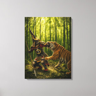 Kato Kiyomasa Samurai and Leaping Tiger Canvas Print