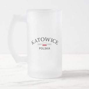 Katowice Polska (Poland) Polish Coordinates Frosted Glass Beer Mug
