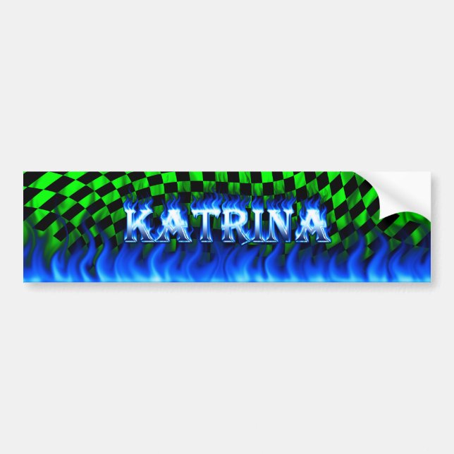 Katrina blue fire and flames bumper sticker design (Front)