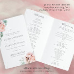 Katrina Catholic Wedding Mass Ceremony Program<br><div class="desc">This modern Catholic wedding program booklet contains sample text for a Catholic wedding ceremony with a full mass. It features a gorgeous Boho chic design with two bouquets of pastel pink watercolor flowers accented by a simple Christian cross. Your ceremony information is written in a classic serif font and a...</div>