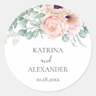 Katrina Floral Pink Boho Chic Wedding Classic Round Sticker