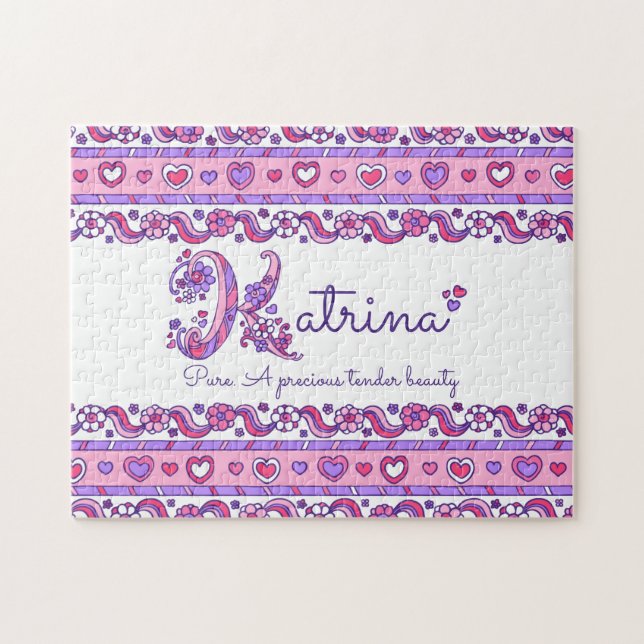Katrina name meaning pink purple jigsaw puzzle (Horizontal)