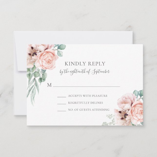 Katrina Pastel Pink Floral Boho Chic  RSVP Card (Front)