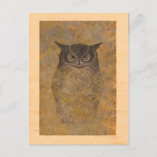 Katsuda Yukio Owl Japanese Woodblock Postcard (Front)