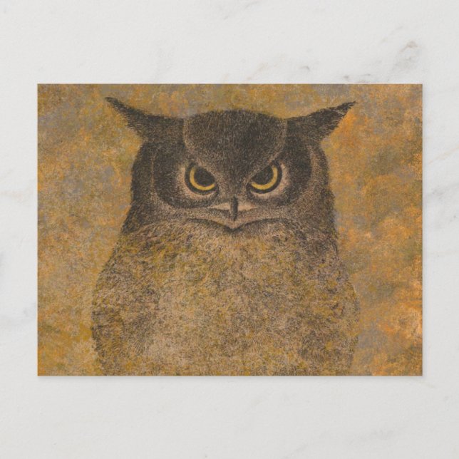 Katsuda Yukio Owl Japanese Woodblock Postcard (Front)