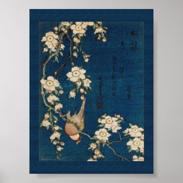 Katsushika Hokusai 葛飾 北斎 Goldfinch and Cherry Tree Poster (Front)