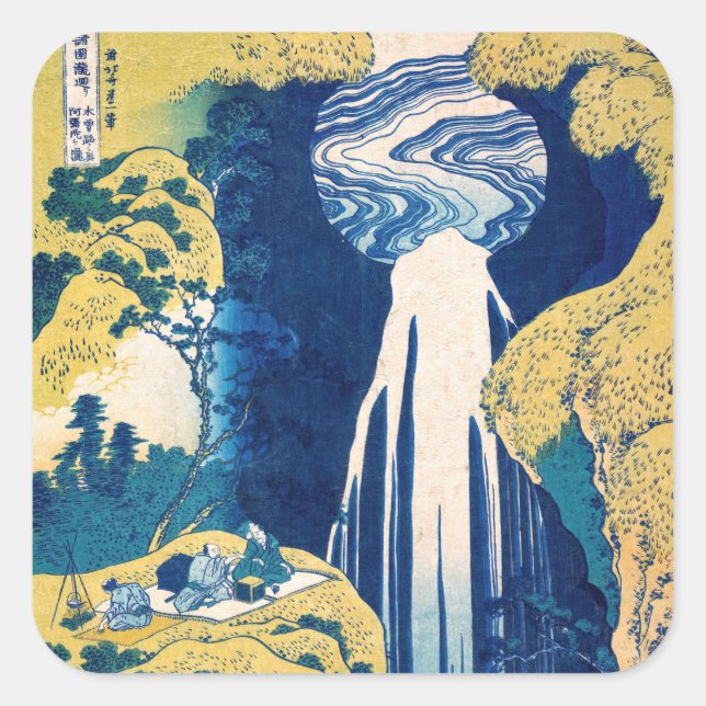 Katsushika Hokusai - Amida Falls Square Sticker (Front)