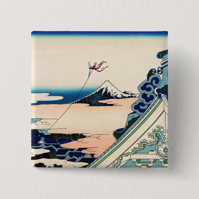 Katsushika Hokusai - Asakusa Honganji temple, Edo 15 Cm Square Badge (Front)