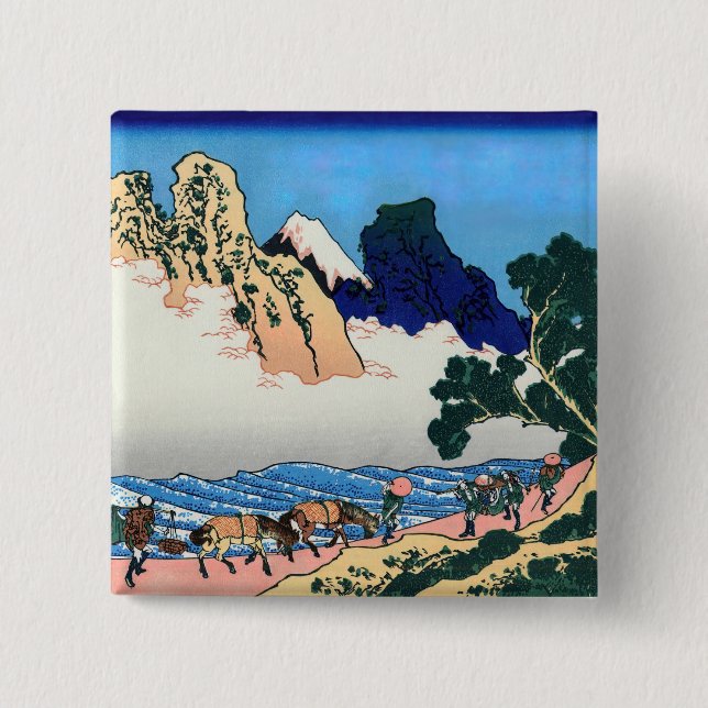 Katsushika Hokusai - Back of Fuji, Minobu river 15 Cm Square Badge (Front)