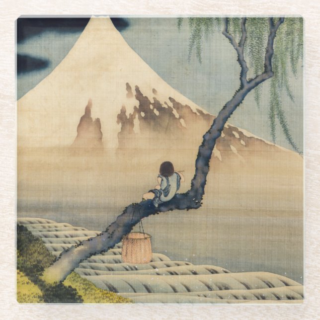 Katsushika Hokusai - Boy Viewing Mount Fuji Glass Coaster (Front)