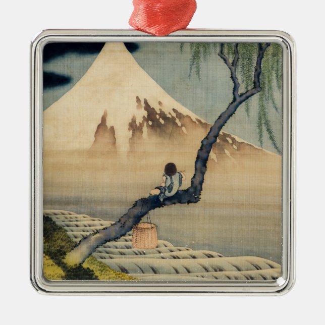 Katsushika Hokusai - Boy Viewing Mount Fuji Metal Tree Decoration (Front)