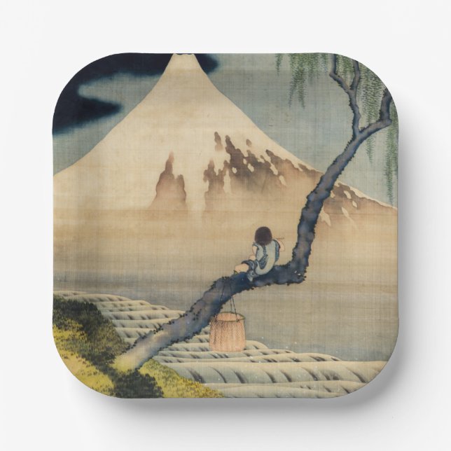 Katsushika Hokusai - Boy Viewing Mount Fuji Paper Plate (Front)