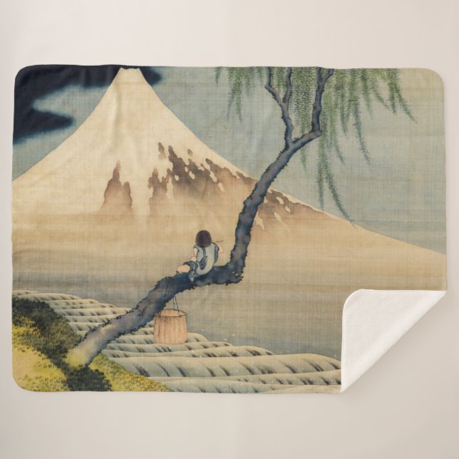 Katsushika Hokusai - Boy Viewing Mount Fuji Sherpa Blanket (Front (Horizontal))