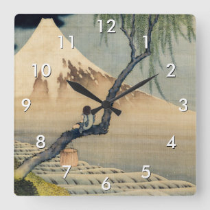 Katsushika Hokusai - Boy Viewing Mount Fuji Square Wall Clock